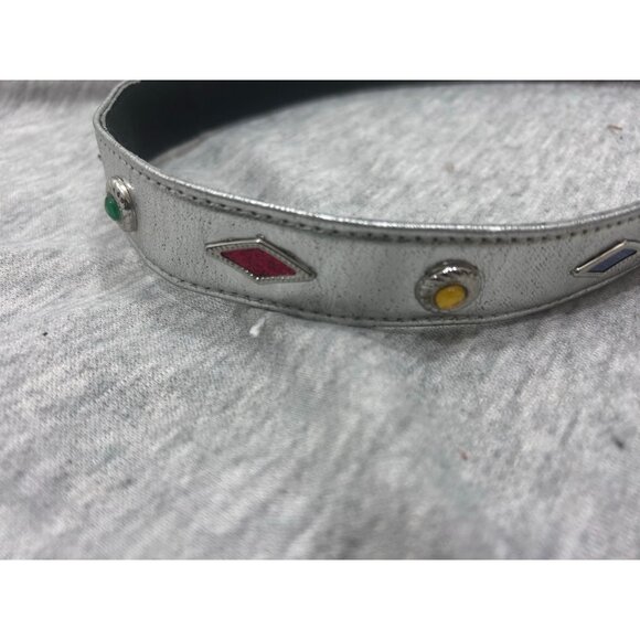 Jeweled Silver Leather Belt Women's Size Medium Rhinestone Rivet Stone - Picture 2 of 8